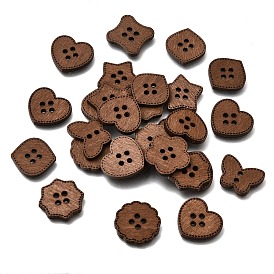 Botones de madera 4 hoyos, formas mixtas con borde de costura