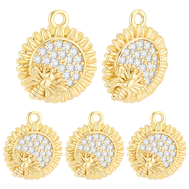 10 colgantes de circonita cúbica micro pavé de latón, dijes de girasol con abejas