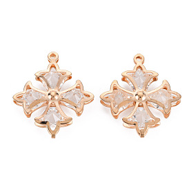 Rack Plating Eco-Friendly Iron Pendants, with Crystal Rhinestone, Cadmium Free & Nickel Free & Lead Free, Petunia