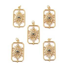 Brass Micro Pave Cubic Zirconia Pendants, Long-Lasting Plated, Cadmium Free & Lead Free, Rectangle with Eye