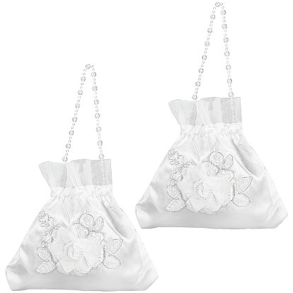 2шт. маленькие шелковые сумочки для невесты, шнурок сумки, с пластиковой бисера, прямоугольник с цветком 3d