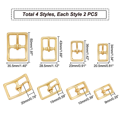 WADORN 8Pcs 4 Style Alloy Adjustable Buckle, Rectangle, for Bag Replacement Accessories