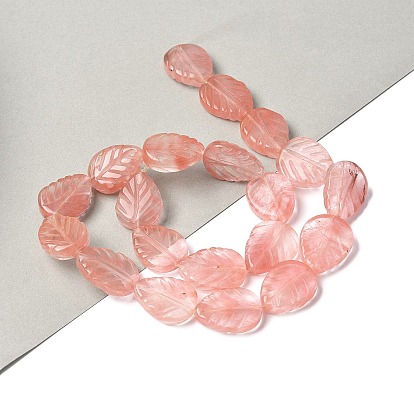 Нити резных бусин из вишневого кварцевого стекла, лист