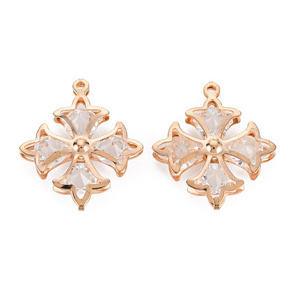 Rack Plating Eco-Friendly Iron Pendants, with Crystal Rhinestone, Cadmium Free & Nickel Free & Lead Free, Petunia