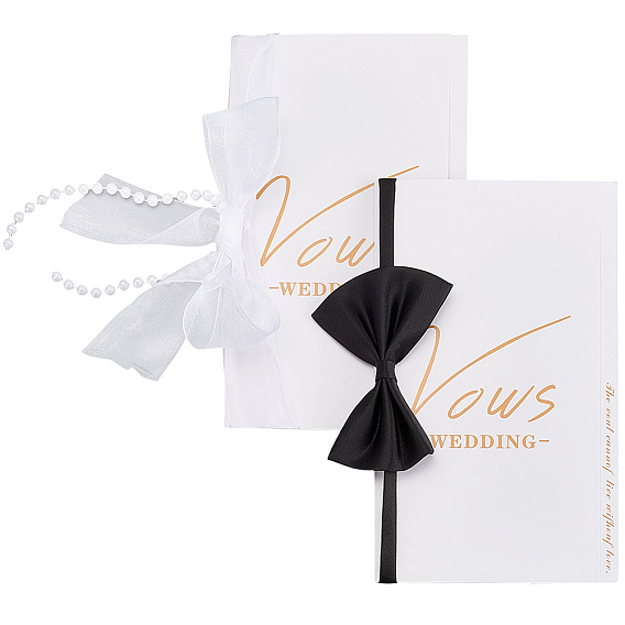 Paper Wedding Vows Cards, including Ribbon, Plastic Pearl Ball Chain, Sticker, Bowknot