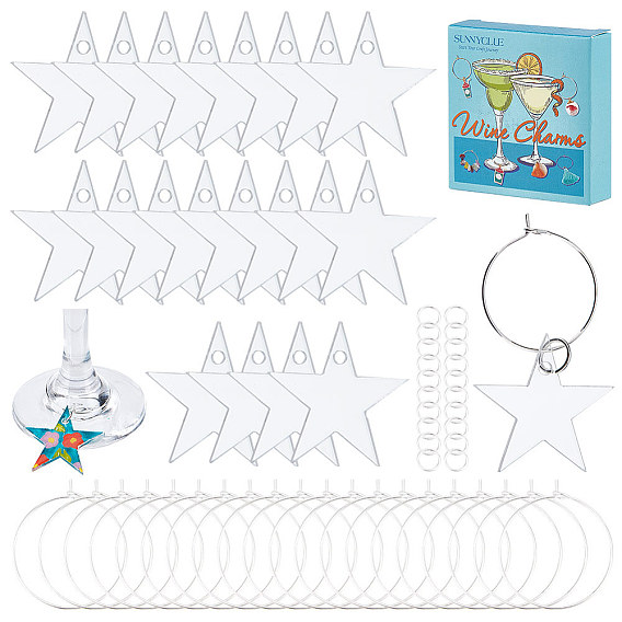 Набор для изготовления шармов из пустого бокала своими руками, в том числе акриловые большие подвески, латунные кольца для бокалов и прыгающие кольца