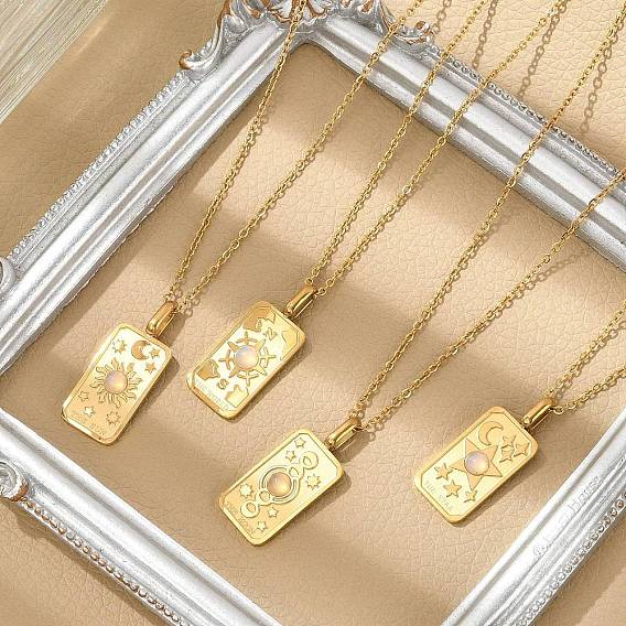 304 прямоугольные подвески из нержавеющей стали с паве из опалита для женщин и мужчин, реальный 18 k позолоченный