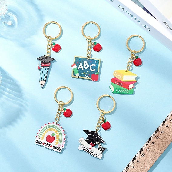 5 шт 5 стили выпускной тематика смоляные подвески брелки, с брелоки железа, золотые