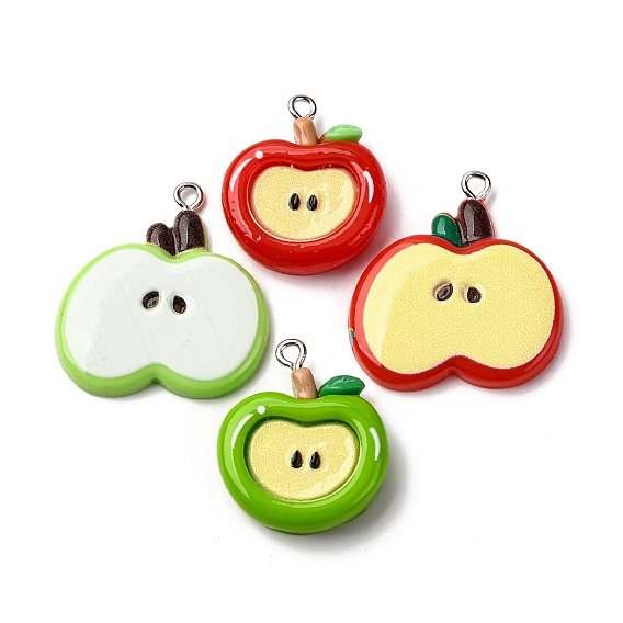 Непрозрачные подвески смолы, яблоко, с платиновым тоном железная петля