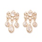 Brass Micro Pave Clear Cubic Zirconia Pendants, Woven Net/Web with Feather