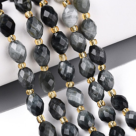 Натуральный орлиный глаз бусы, граненые, овальные, с бисером