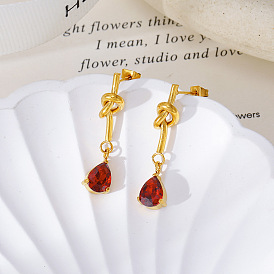 304 Stainless Steel Pave Single Cubic Zirconia Teardrop Stud Dangle Earrings for Women
