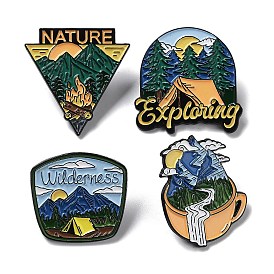 Outdoor Camping Theme Mountain Pattern Enamel Pin, Black Zinc Alloy Brooches for Backpack Clothes