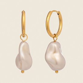 Серьги-кольца из нержавеющей стали Nuggets, с барочной жемчужиной