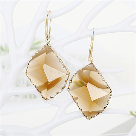 Geometric Polygon Crystal Earrings with Irregular Glass Edges and Multi-Faceted Cut.