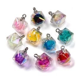 AB Color Resin Polygon Pendants, Ball inner Charms with Platinum Plated Alloy Loops