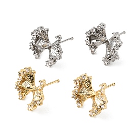 Фурнитура для сережек-гвоздиков из латуни с микропаве и прозрачными кубическими циркониями в форме бантика, с 925 стерлинговым серебром, за половину пробурено бисера