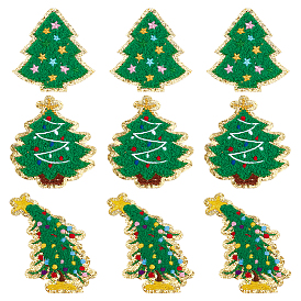 9 шт. 3 стили новогодняя елка полиэстер вышивка пришитые тканевые заплатки, швейные украшения