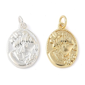 Латунные подвески, овальные с девушкой, с целью перехода в кольце, долговечный, без свинца и без кадмия