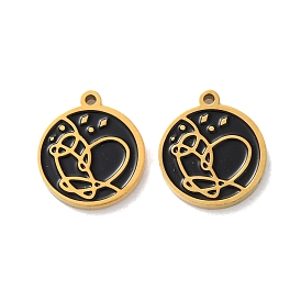 Ионное покрытие (ip) 304 брелоки из нержавеющей стали с эмалью, реальный 18 k позолоченный, плоский круглый с подвеской в виде сердца