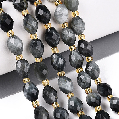 Натуральный орлиный глаз бусы, граненые, овальные, с бисером