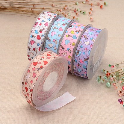 Heart & Star Printed Polyester Ribbon for Gift Packing and Festival Decoration, 1 inch(25mm), 100yards/roll(91.44m/roll)
