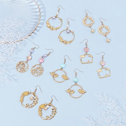SUNNYCLUE DIY Dangle Earring Making Kits, Including Alloy Pendants, Brass Links Connectors & Earring Hooks, Zinc Alloy Links, Freshwater Shell & Glass Pearl Beads