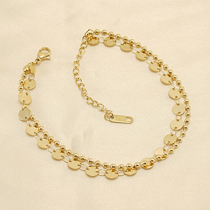 304 двухслойные браслеты на ногу из нержавеющей стали с блестками и шариковой цепочкой