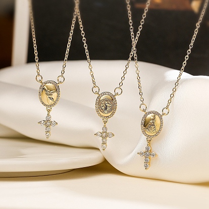 Латунные прозрачные кубические циркониевые кресты четки бусины ожерелья, Ожерелья с подвесками Девы Марии/nossa senhora aparecida/angel для женщин