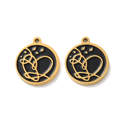 Ионное покрытие (ip) 304 брелоки из нержавеющей стали с эмалью, реальный 18 k позолоченный, плоский круглый с подвеской в виде сердца