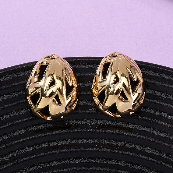 Латунные полые овальные серьги-гвоздики, без никеля 