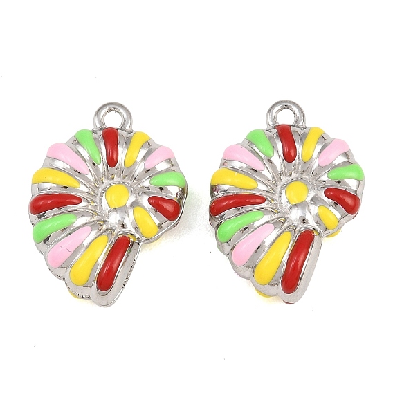 304 Stainless Steel Enamel Pendants, Conch Shell Shape Charms, Colorful