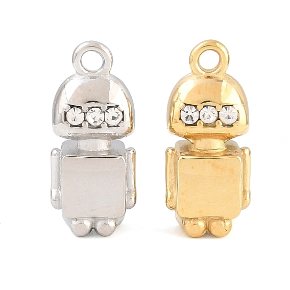 304 Edelstahl Strass Anhänger, Roboter-Charms