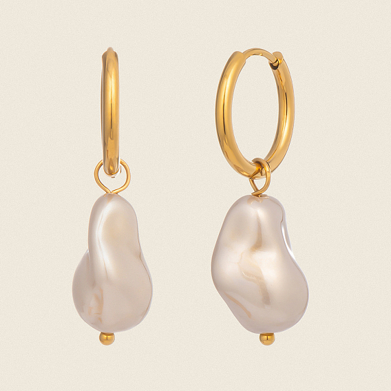 Серьги-кольца из нержавеющей стали Nuggets, с барочной жемчужиной