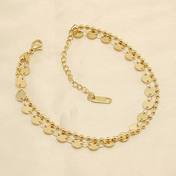 304 двухслойные браслеты на ногу из нержавеющей стали с блестками и шариковой цепочкой