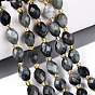 Натуральный орлиный глаз бусы, граненые, овальные, с бисером