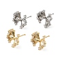 Фурнитура для сережек-гвоздиков из латуни с микропаве и прозрачными кубическими циркониями в форме бантика, с 925 стерлинговым серебром, за половину пробурено бисера