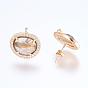 Brass Micro Pave Cubic Zirconia Stud Earring Findings, with Loop, Glass, Oval, Golden