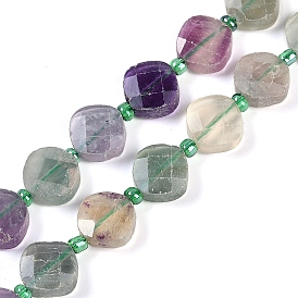 Natural Colorful Fluorite Beads Strands, with Seed Beads, Faceted, Rhombus