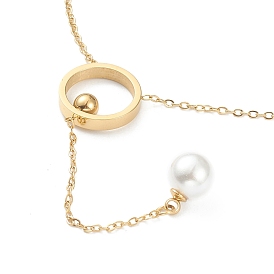 304 Stainless Steel Pendant Necklaces, with Acrylic Imitation Pearl and Cable Chains, Ring with Round Ball