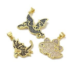 Brass Micro Pave Cubic Zirconia Pendants, with Enamel, Real 18K Gold Plated, Dinosaur