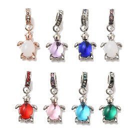 Rack Plating Alloy Rhinestone European Dangle Charms, Glass Turtle Large Hole Pendants, Lead Free & Cadmium Free