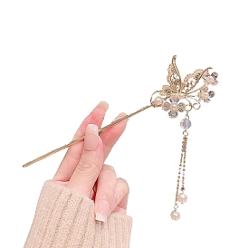 Alloy Hair Sticks, with Imitation Pearl Bead, Butterfly