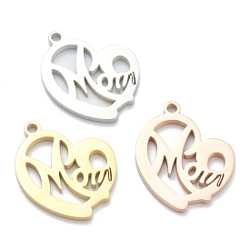 Ion Plating(IP) 304 Stainless Steel Pendants, Heart with Word Mom, for Mother's Day