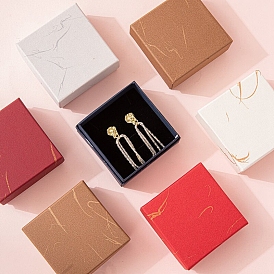 Square Cardboard Jewelry Gift Boxes with Sponge Inside, for Earrings Rings