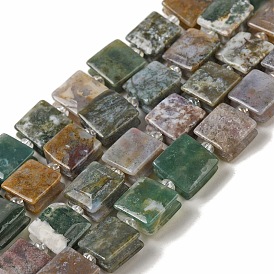 Natural Indian Agate Beads Strands, Square, with Seed Beads