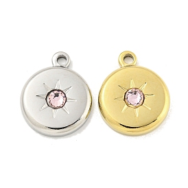 Glass Pendants, with 304 Stainless Steel Findings, Flat Round