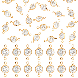 50шт. латунные подвески-соединители с прозрачным кубическим цирконием, плоско-круглые, без никеля 