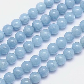 Aigue-marine naturelle rangées de perles rondes, grade de aaa