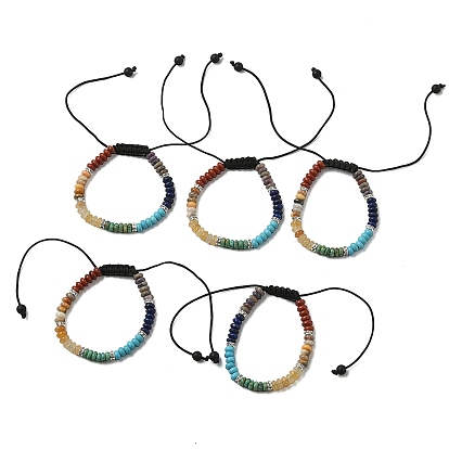 Браслеты из плоских круглых плетеных бусин из смешанных натуральных и синтетических драгоценных камней, регулируемый браслет на тему чакры